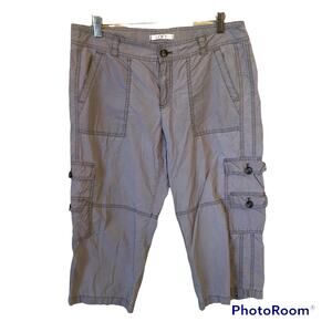 Loft Cargo Pants Women's 10 Cropped Wide Leg Lagenlook Boho Gray Utility Hippie